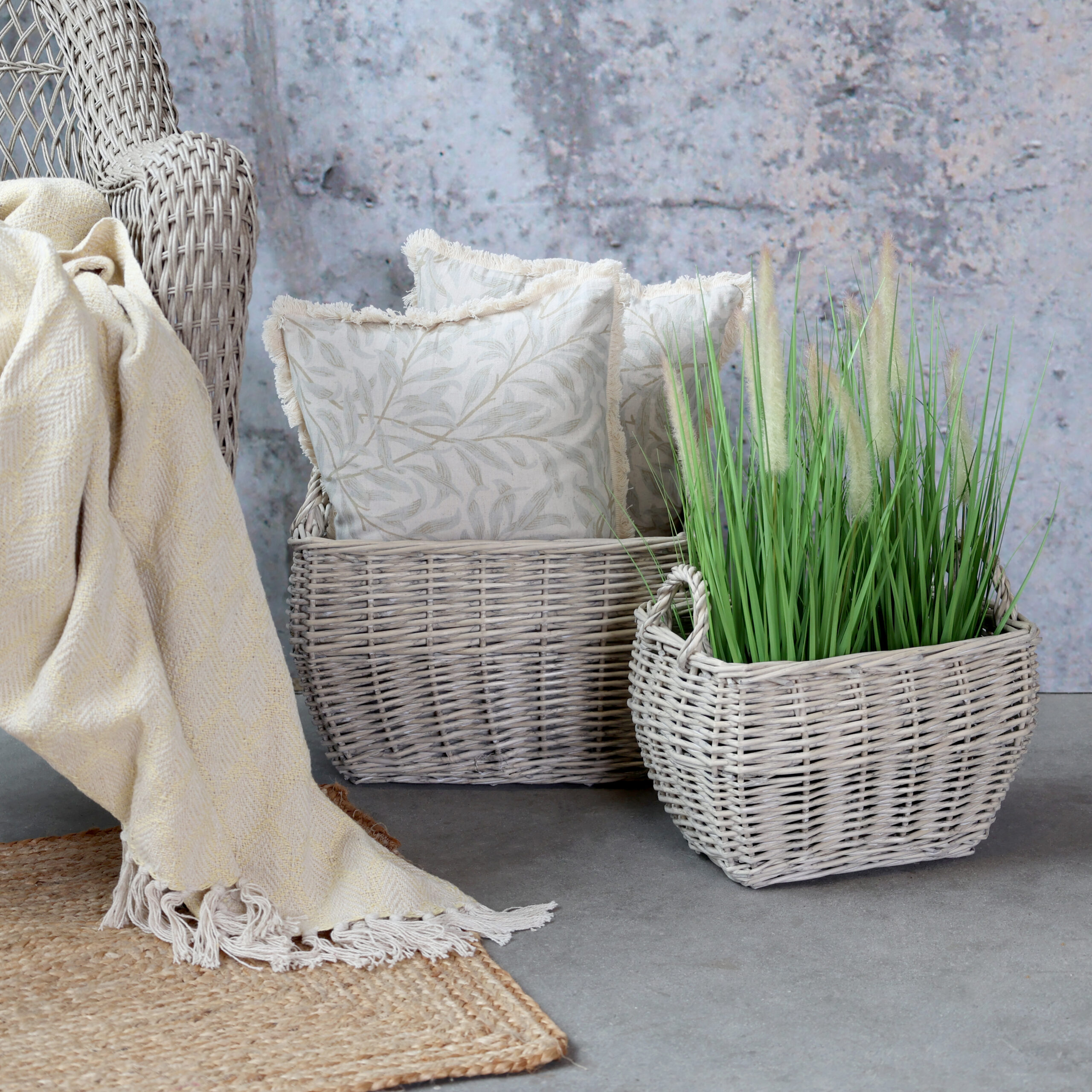 Französisches Korb-Set mit Henkeln, Weide