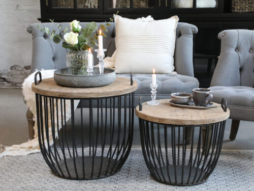 Sofatisch mit Holzdeckeln, antique schwarz