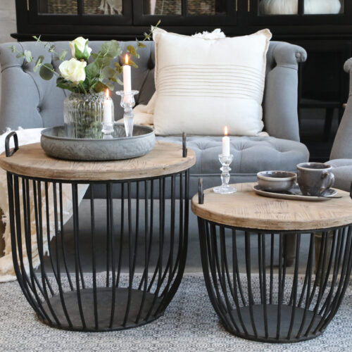 Sofatisch mit Holzdeckeln, antique schwarz