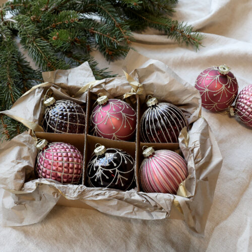 Weihnachtskugel-Set mit 6 Stück, handbemalt