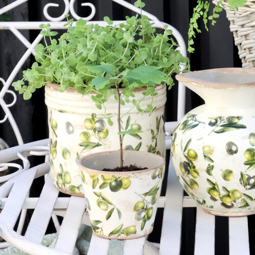 Übertopf mit Olivenmuster, Höhe 9,5 cm