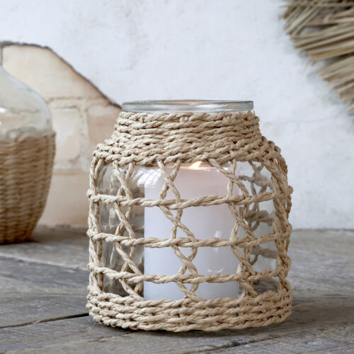 Chic Antique Windlicht mit Geflochtenem, Höhe 17 cm